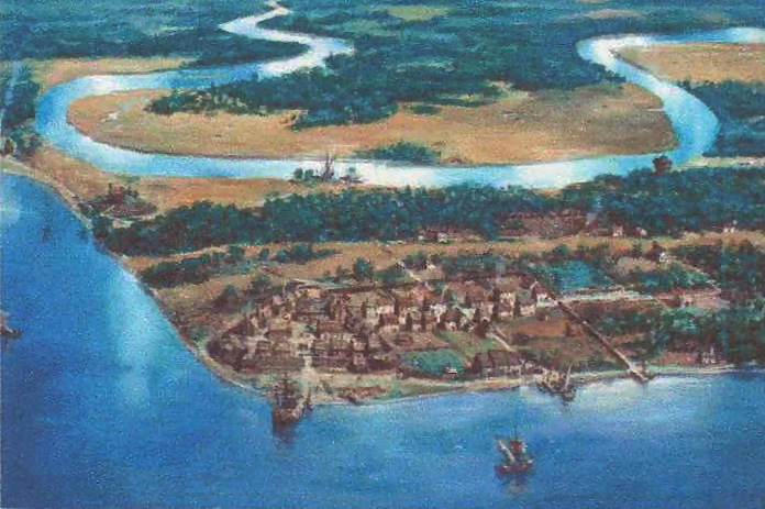 17th-century Jamestown by National Park Service artist Sydney King.