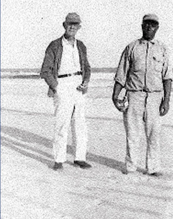 William Sharpe, left, and John Hurt, Harriet's father, on Hammocks Beach in the 1930s or 1940s. Photo: Courtesy of the Hurst Family