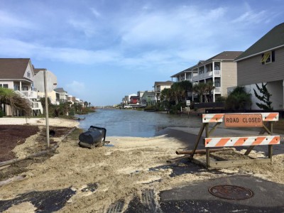 Third Street at the east end of Ocean Isle Beach is flooded in this photo made Oct. 3. Photo: Save East End of Ocean Isle Beach, N.C., Facebook page.