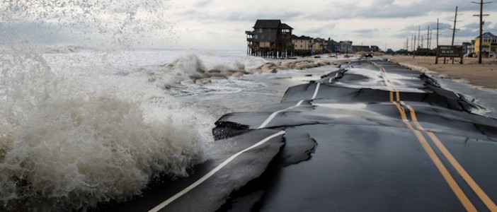 It doesn’t necessarily take a hurricane to wash away the road on Hatteras Island. Mirlo Beach is pictured here, during a nor’easter in December 2014.