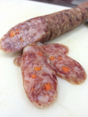 Sweet potato-flecked salami is McKnight's latest charcuterie experiment. “My whole thought was to produce what I would call a ‘North Carolina salami,’” he said. Photo: Kyle Lee McKnight