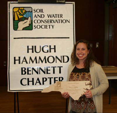 Sara Hallas poses with her 2016 Conservation Communicator Award  Saturday in Raleigh. Photo: contributed