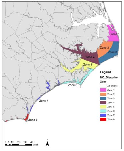 For the past 21 years, the objective of the Oyster Sanctuary Program has been to establish a network of protected oyster beds to provide increased larval production and settlement to other reefs throughout Pamlico Sound, including the Neuse River. Map: Division of Marine Fisheries