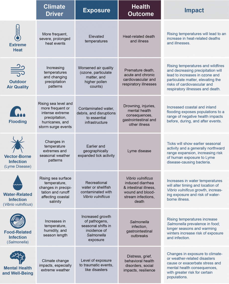 The report cites examples of Climate Impacts on Human Health. Image: globalchange.gov