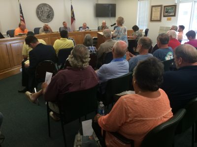 More than 50 people attended the special meeting. Most of those who spoke opposed the de-annexation of the property. Photo: Mark Hibbs