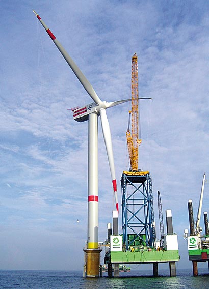 Offshore wind turbines are used by a number of countries to harness the energy of strong, consistent winds that are found over the oceans. Photo: BOEM