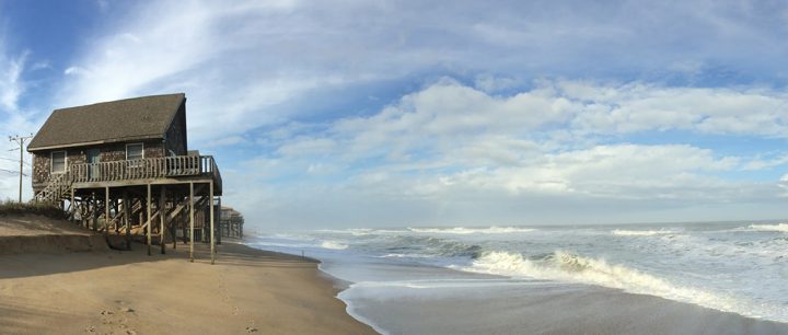 High tide at Kitty Hawk, showing beach erosion. Photo: Dare County 