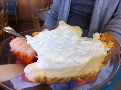 Lemon pie with a crust made of Ritz crackers is a popular dessert at sine coastal North Carolina seafood restaurants. Photo: Liz Biro