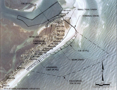 Shown is the proposed terminal groin and associated beach fill from the environmental study for the Figure Eight Island project. Photo: Army Corps of Engineers