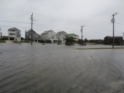 The Beach Road along the oceanfront in Nags Head is flooded Oct. 9 after Hurricane Matthew turned offshore. Photo: Catherine Kozak