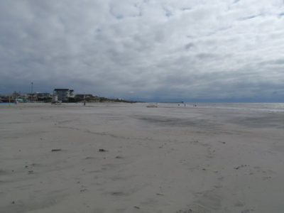 This view of the beach in Atlantic Beach shows noticeable beach flattening as a result of the storm. Photo: Carteret County Shore Protection Office