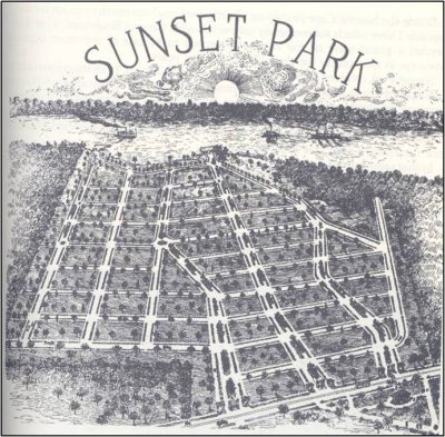 Marketing art for Sunset Park illustrates the origins of the housing development’s name. Source: New Hanover County Public Library