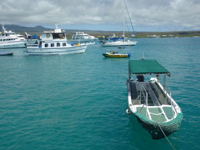 A water taxi and other vessels ply the waters of the Galapagos. Photo: David Adam Kess/Wikipedia