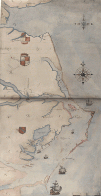 Map of “Virginia” by John White, watercolor, 1585-1586. Source: British Museum