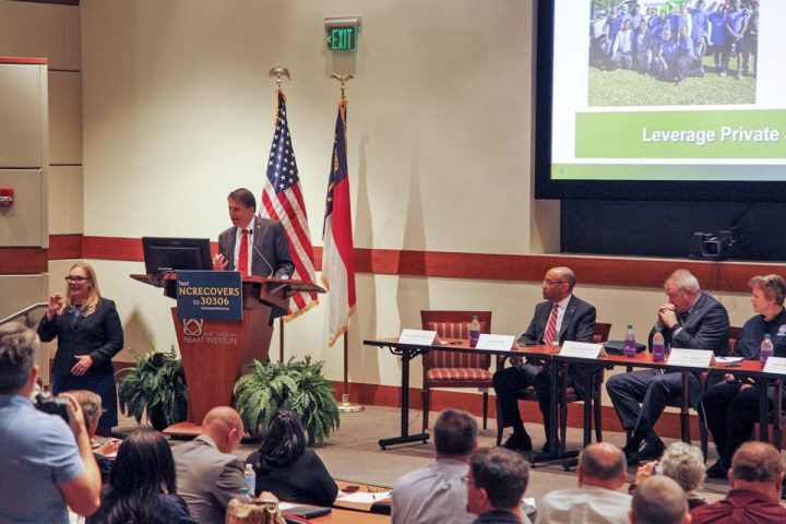 Gov. Pat McCrory speaks Wednesday during the Hurricane Matthew Recovery Committee's fourth regional meeting in Greenville. Photo: Department of Public Safety