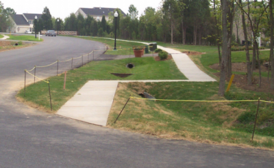 A grassy swale, such as this, allow stormwater to pool and percolate through the ground. Photo: Department of Environmental Quality