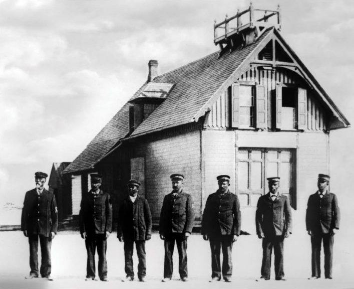 The Pea Island Life-Saving Station with Capt. Richard Etheridge, left, and his crew in 1896. Photo: US Coast Guard
