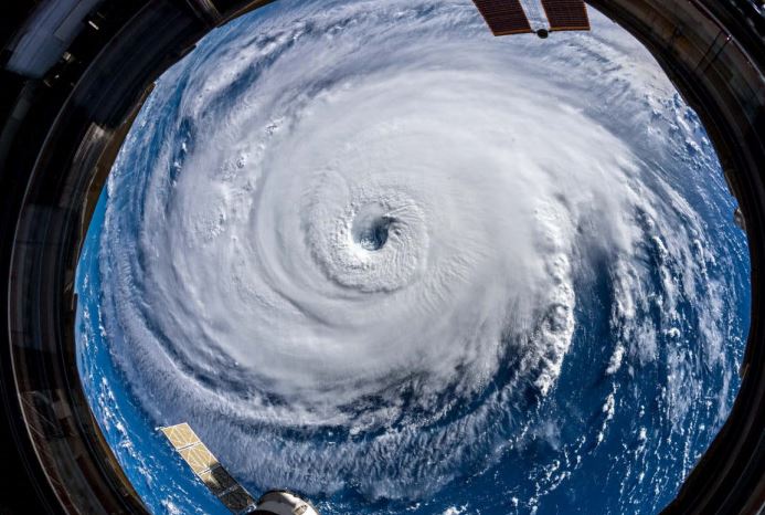 Panoramic view of  Hurricane Florence Sept. 10, 2018, when the hurricane was at Category 4 strength as captured by International Space Station Astronaut Alexander Gerst.