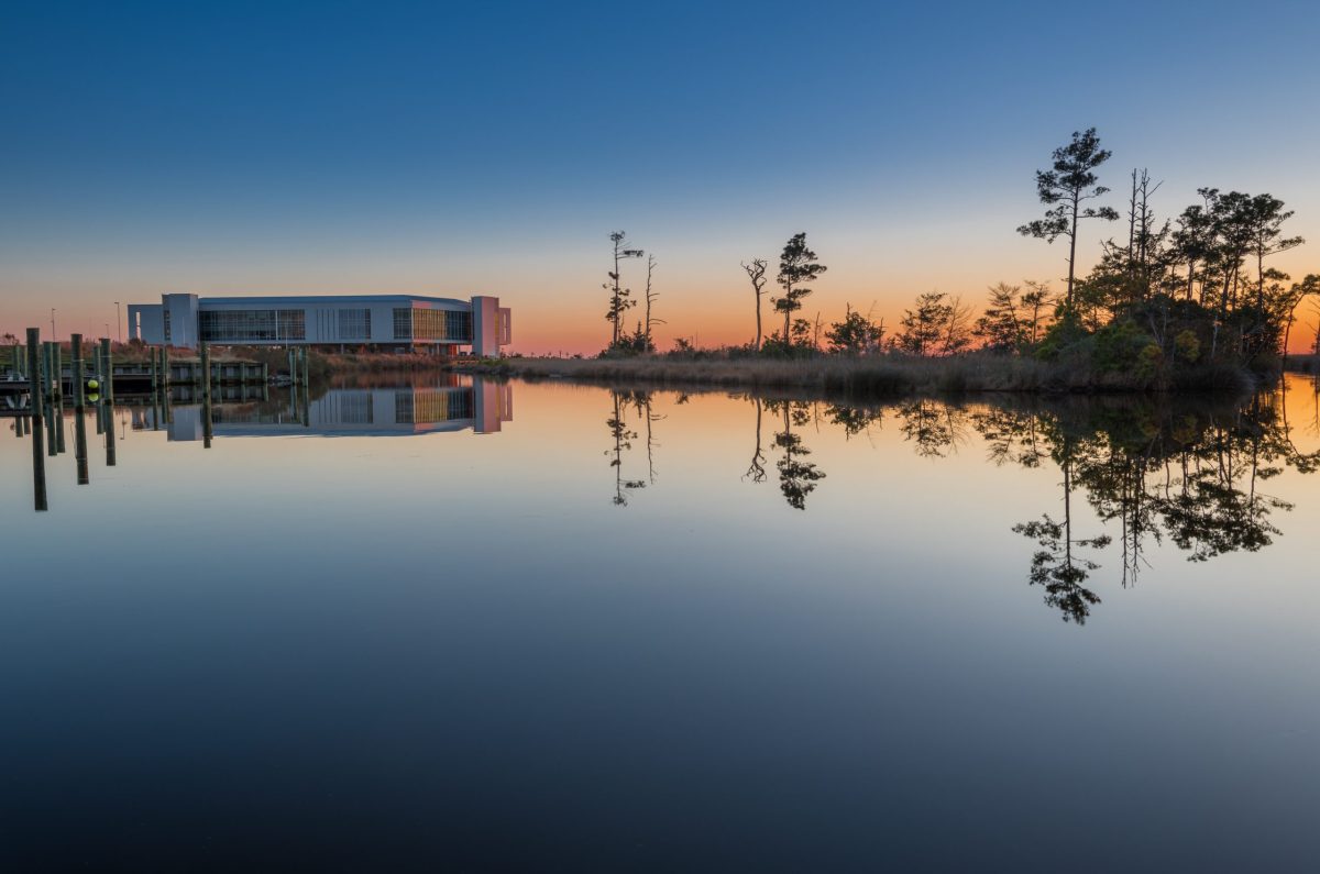 A marina view of Coastal Studies Institute research and education building on the ECU Outer Banks Campus.