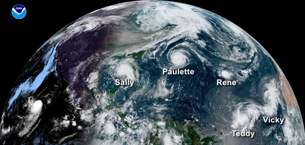 Five named storms during the 2020 Atlantic hurricane season. Image: NOAA