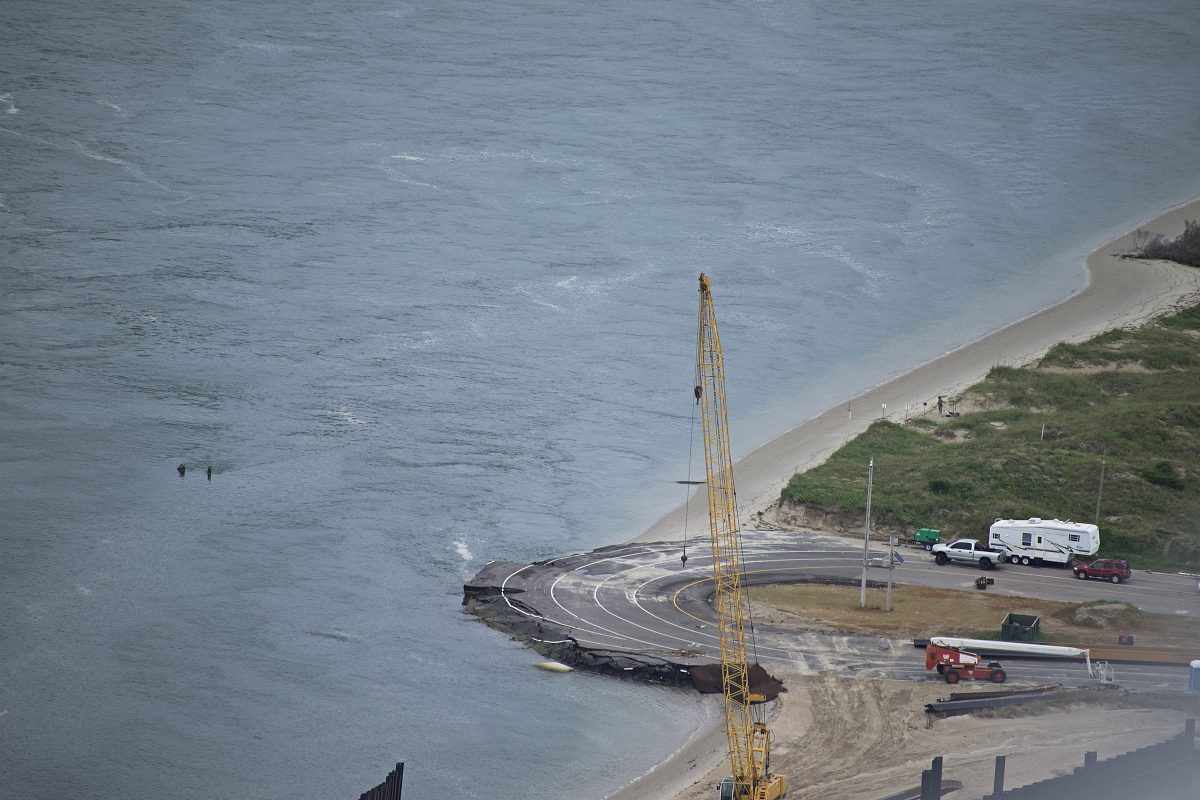 conditions on the island threaten N.C. 12 and the ferry terminal. Photo: Kip Tabb