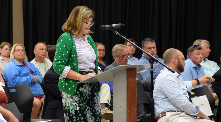 Nancy Fish of Morehead City addresses the city council on behalf of the Neighborhood Coalition Against Rezoning Hwy. 24 during a public hearing Wednesday. Photo: Jennifer Allen