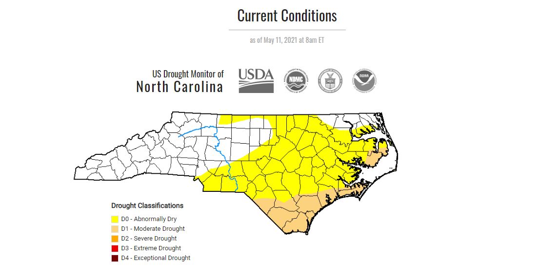 Screenshot of drought map by US Drought Monitor of North Carolina.