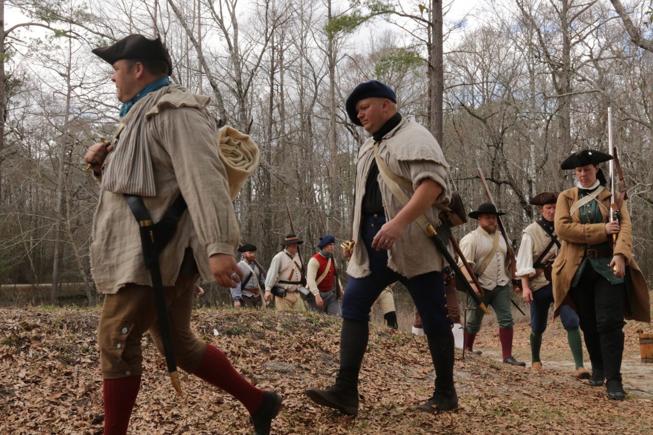 Mecklenburg militia members march during a Moores Creek National Battlefield anniversary event. Photo: National Park Service