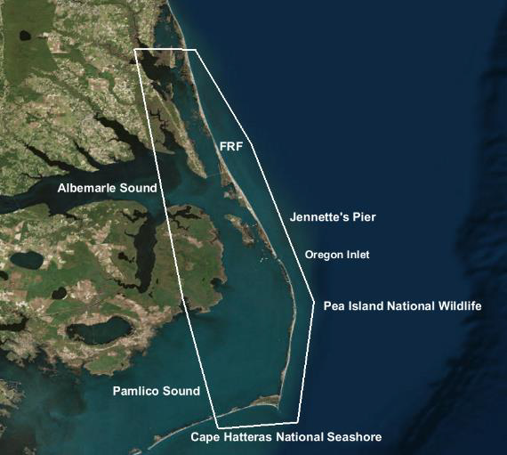 Landfall-specific observations are planned for several locations along the Outer Banks with continual measurements at the Corps' Field Research Facility in Duck.