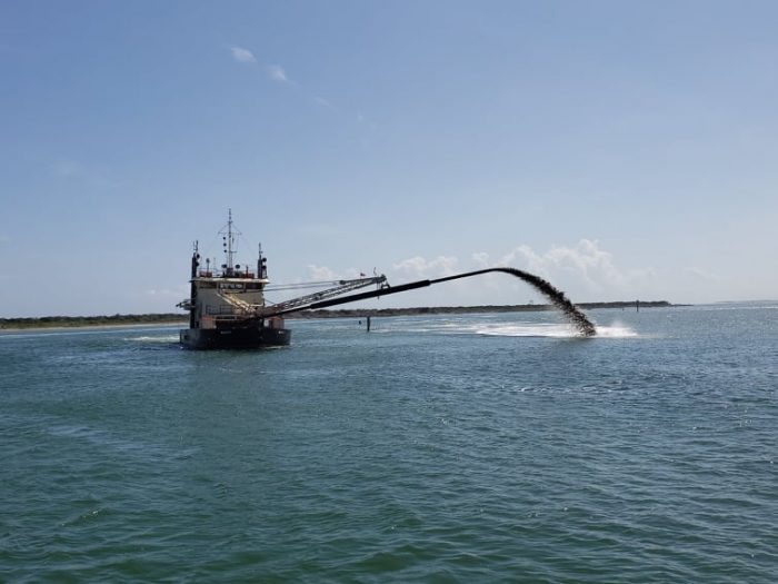 Dredging in Hatteras Inlet in late June. Photo: Island Free Press 