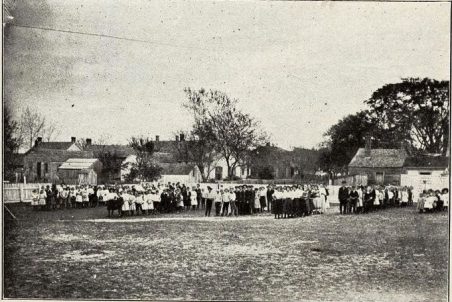 The “Episcopal academy” was St. Paul’s School, an Episcopalian institution in Beaufort, N.C. (shown here ca. 1910 with students and faculty on the school grounds). Photo from Annual Catalog of St. Paul’s School, 1909-1910. Special thanks to Mary Warshaw for posting the catalog on her wonderful blog on Beaufort’s history.
