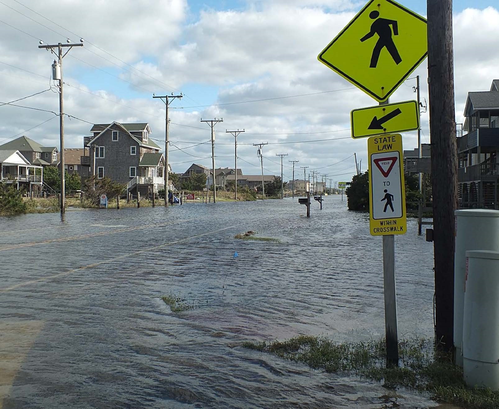 N.C. 12 in Kill Devil Hills floods during Hurricane Matthew, October 2016. Photo: Dare County