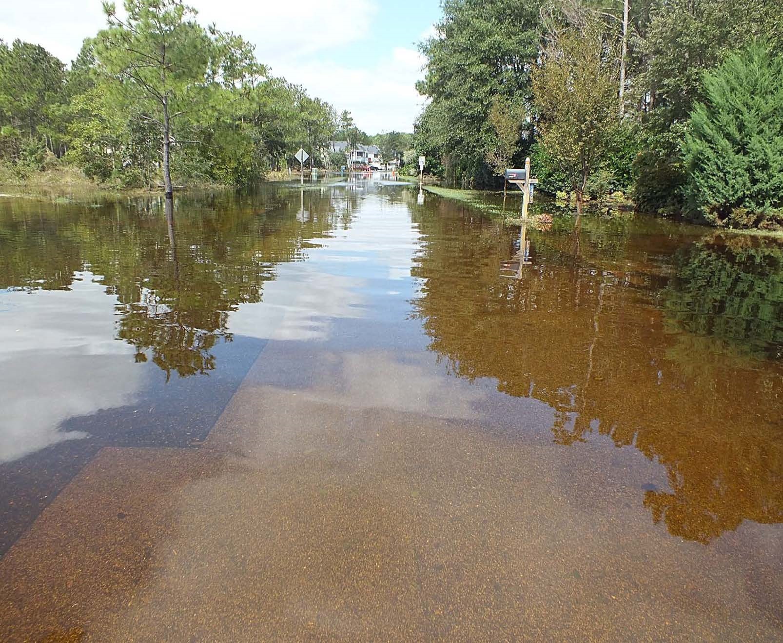 Rainfall from a coastal storm floods homes and businesses built on higher ground in Dare County.  Photo: Dare County