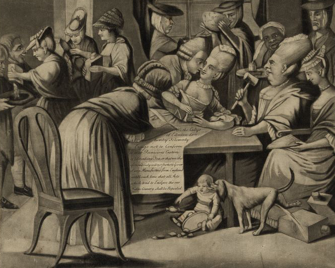 A detail from a London caricature of the Edenton Tea Party, 1775. Source: Library of Congress
