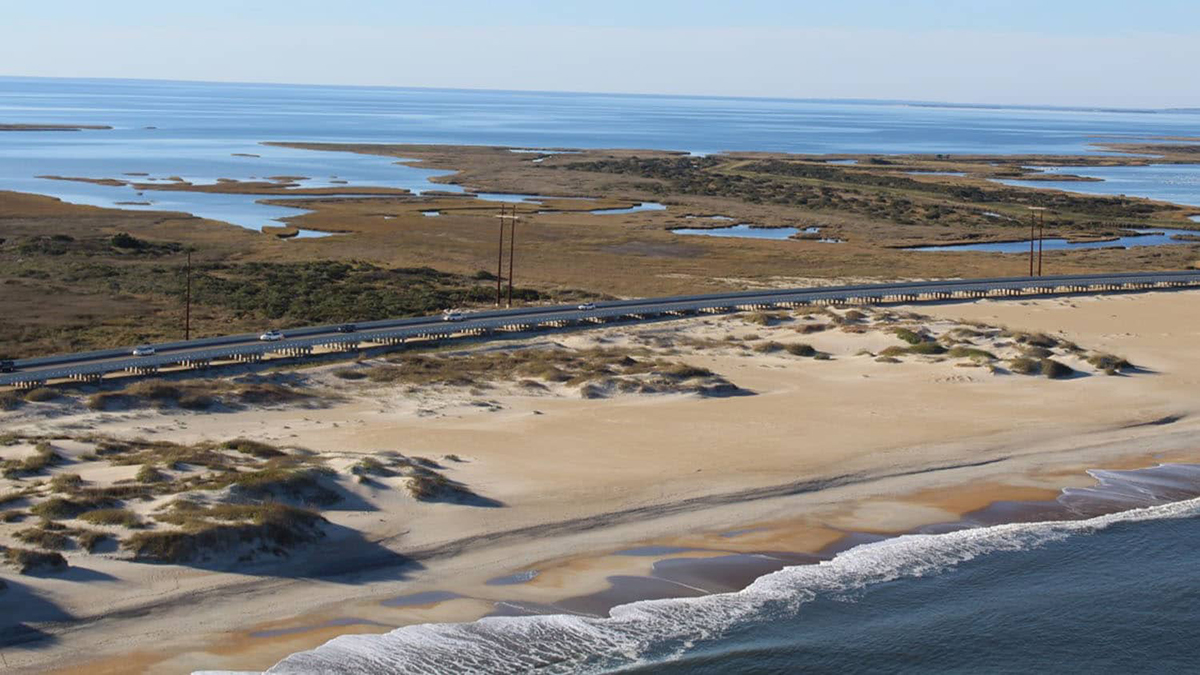 Birds-eye view of N.C. 12 and Pea Island National Wildlife Refuge. Photo: Becky Harrison/USFWS.