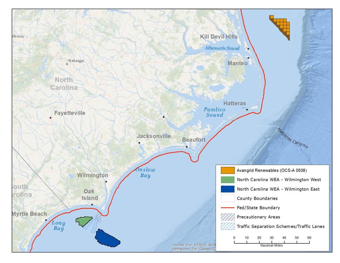 The proposed lease sale includes includes the majority of the Wilmington East Wind Energy. Map: BOEM