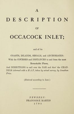 Title page from “A Description of Occacock Inlet,” Jonathan Price, 1795. 