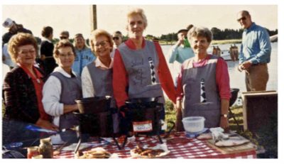 Harkers Island United Methodish Women, from left, Jan Gillikin, Connie Gaskill, Mary Roffey, June Jones, Edna Davis pose on the Morehead City waterfront preparing for an appearance on ABC’s “Good Morning America.” Photo courtesy Harkers Island United Methodist Women