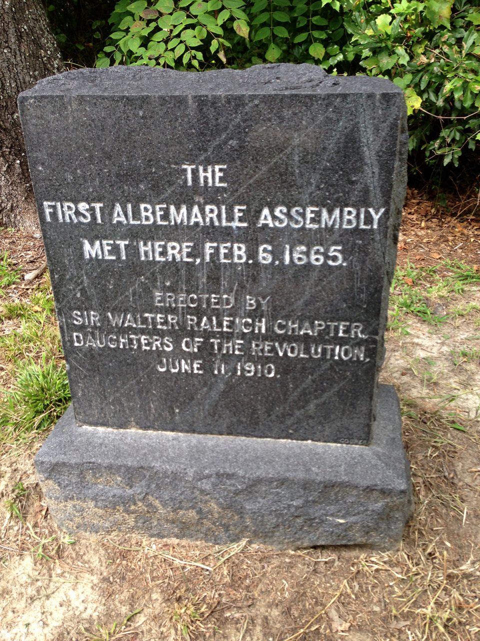 A marker notes the site of the Albemarle Assembly's first meeting. Photo: Eric Medlin