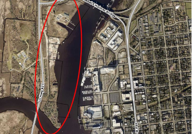 KFJ Development Group seeks to amend New Hanover County's Unified Development Ordinance to establish a new zoning district to allow for development of high-rise condos on the west bank of the Cape Fear River. Photo: County records