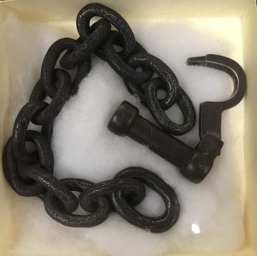This neck chain and lock was also on display in the room where I was reading Elam and Sarah Comings letters. Union forces had it removed from the neck of 19-year-old enslaved laborer Margaret Toogood at a plantation near Baltimore. The widow of a Union general later donated it to Oberlin College. Photo by David Cecelski