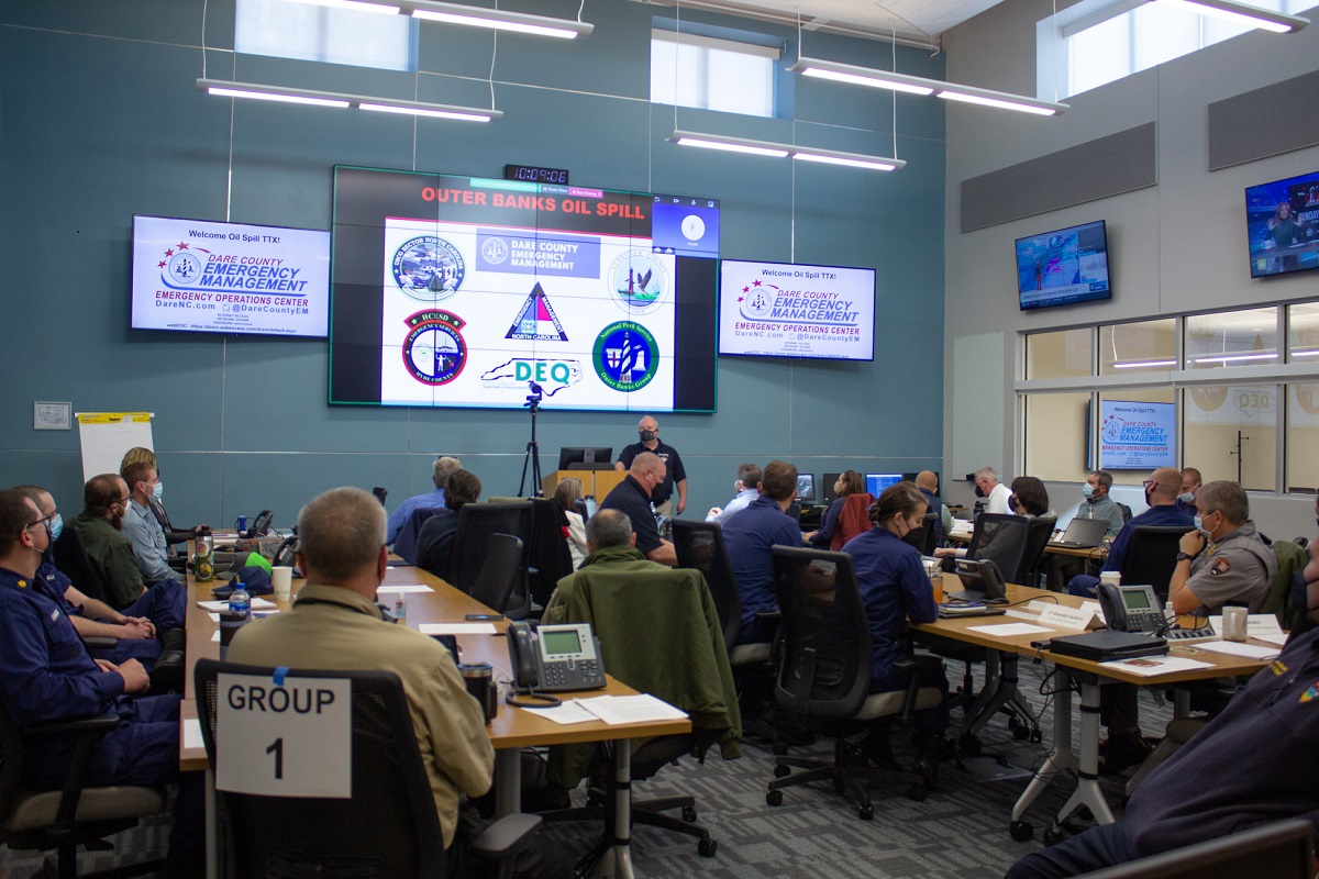 Dare County Emergency Management hosted Feb. 2 a regional oil spill preparedness and response training exercise at the Dare County Emergency Operations Center in Manteo. Photo: Dare County
