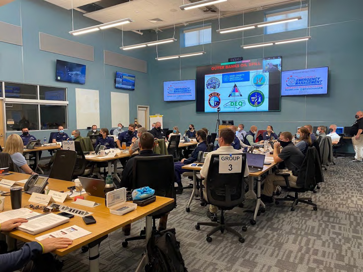 Officials and emergency managers at every level of government gather recently in Manteo for the Outer Banks Regional Oil Spill Tabletop Exercise. Photo: Contributed
