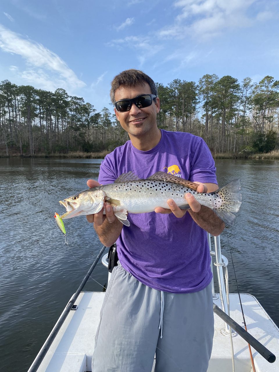 Bo Howlett of Newport shows off a nice spring trout. Photo: Gordon Churchill