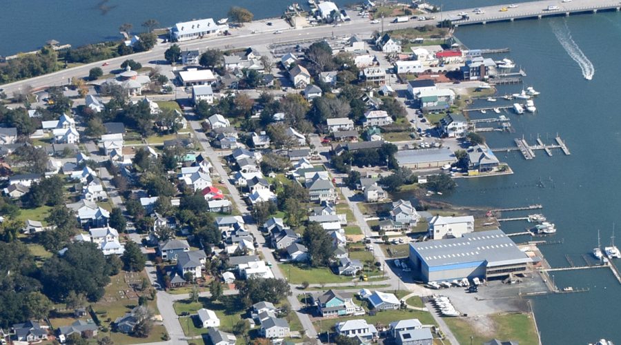Swansboro's downtown, shown here on Nov. 8, 2021, includes dozens of historic residential and commercial structures. Photo: Mark Hibbs/Southwings
