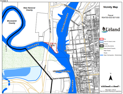 The petitioner, DBDL, LLC, seeks annexation by the Brunswick County town of Leland of about 8.34 acres in New Hanover County. Map: Leland