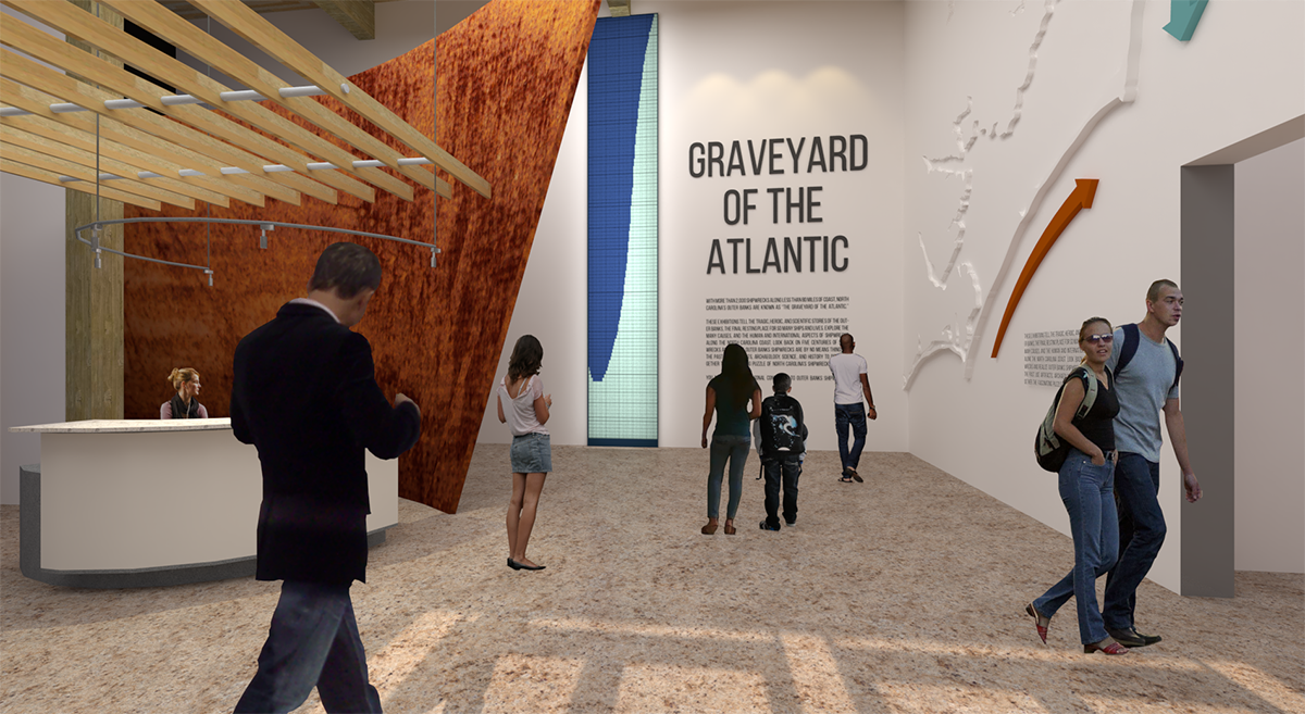 Rendering of the planned exhibit space at the Graveyard of the Atlantic Museum. Image: NCDNCR