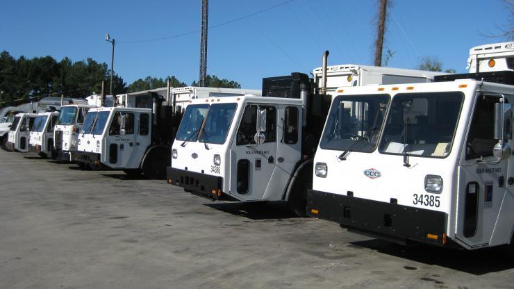 The North Carolina Division of Air Quality is offering grants to fund the replacement of older diesel vehicles with cleaner alternatives, such as with these trash trucks. Photo: NCDEQ