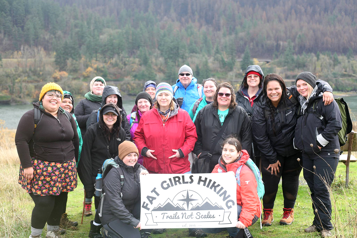 Members of the Fat Girls Hiking outdoor community pose in this 2018 photo from the group's Facebook page. 