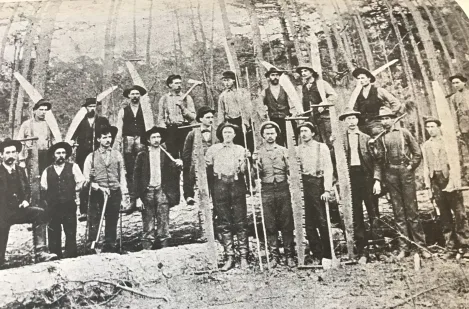 Logging crew in the East Dismal Swamp (near Pinetown), 1897. From Elizabeth Parker Roberts, Family and Friends, Pine Town, North Carolina, 1893-1918
